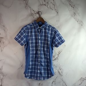 Kuhl Short Sleeve Button Up Shirt Size Medium Blue Plaid Suono Women